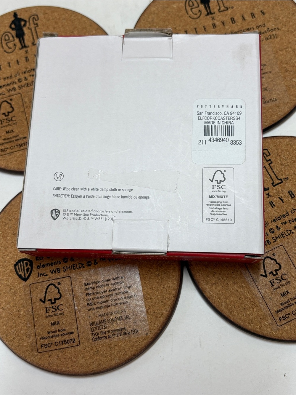 Pottery Barn Holiday Elf Coaster Set - White with Red, Green, Orange Accents - Picture 7 of 9